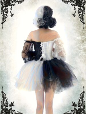 Victorian gothic corset set in black / white alternate view