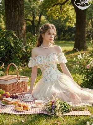 2607-Victorian country style off-shoulder corset top/1pcs main image