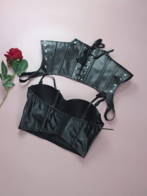 steampunk punk corset set with PU faux-leather look alternate view