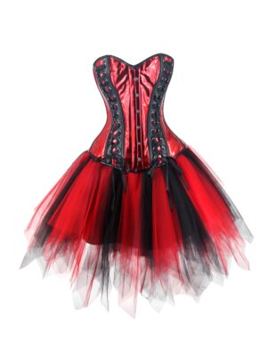 cyberpunk corset set in red with PU faux-leather look alternate view