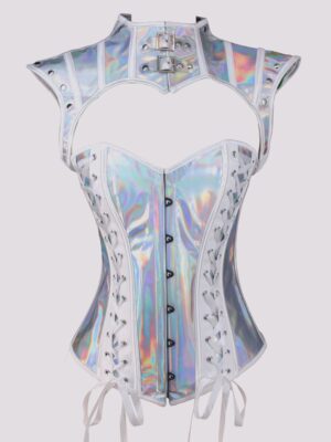 cyberpunk corset set in silver with PU faux-leather look main image