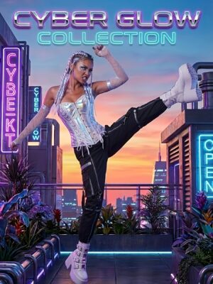 cyberpunk corset top in silver with PU faux-leather look main image