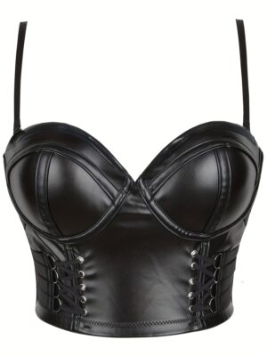 punk bustier corset top with PU faux-leather look main image