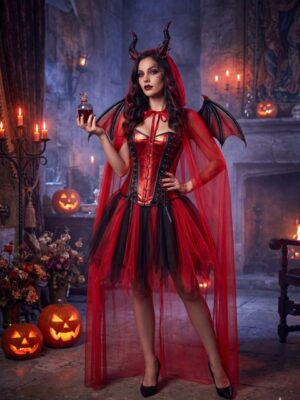 2304+7014+T01 Red veil costume set - red lifestyle main