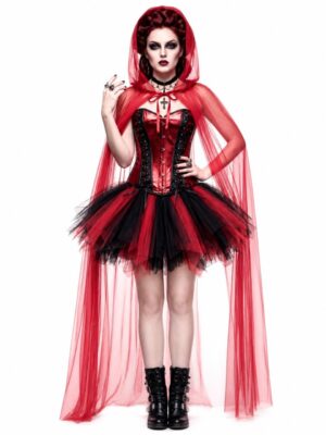 2304+7014+T01 Red veil costume set – red model front 2304+7014+T01 Red veil costume set - red model front