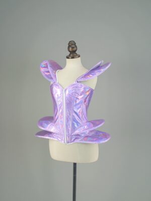 2407 silver cyberpunk metallic corset top set