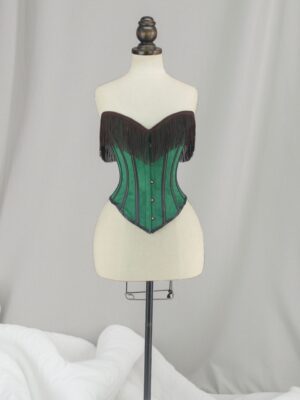 2677 emerald green fringe strapless corset top with lace-up back – back lace-up view 2677 emerald green fringe strapless corset top with lace-up back - back lace-up view