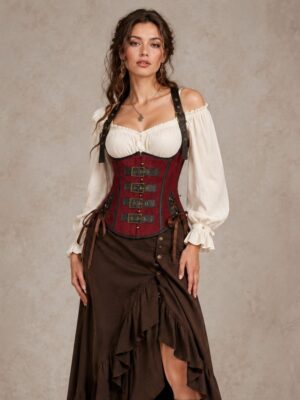 2684 red pirate corset lifestyle front