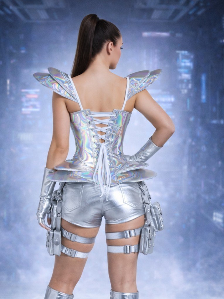 12407 Silver metallic cyber corset top 1pc image 3 12407 Silver metallic cyber corset top 1pc image 3