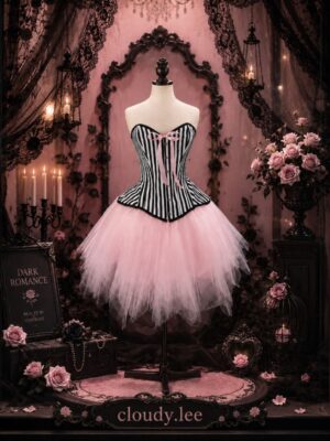 12603+7014 black striped corset and pink tutu costume set image 2 12603+7014 black striped corset and pink tutu costume set image 2