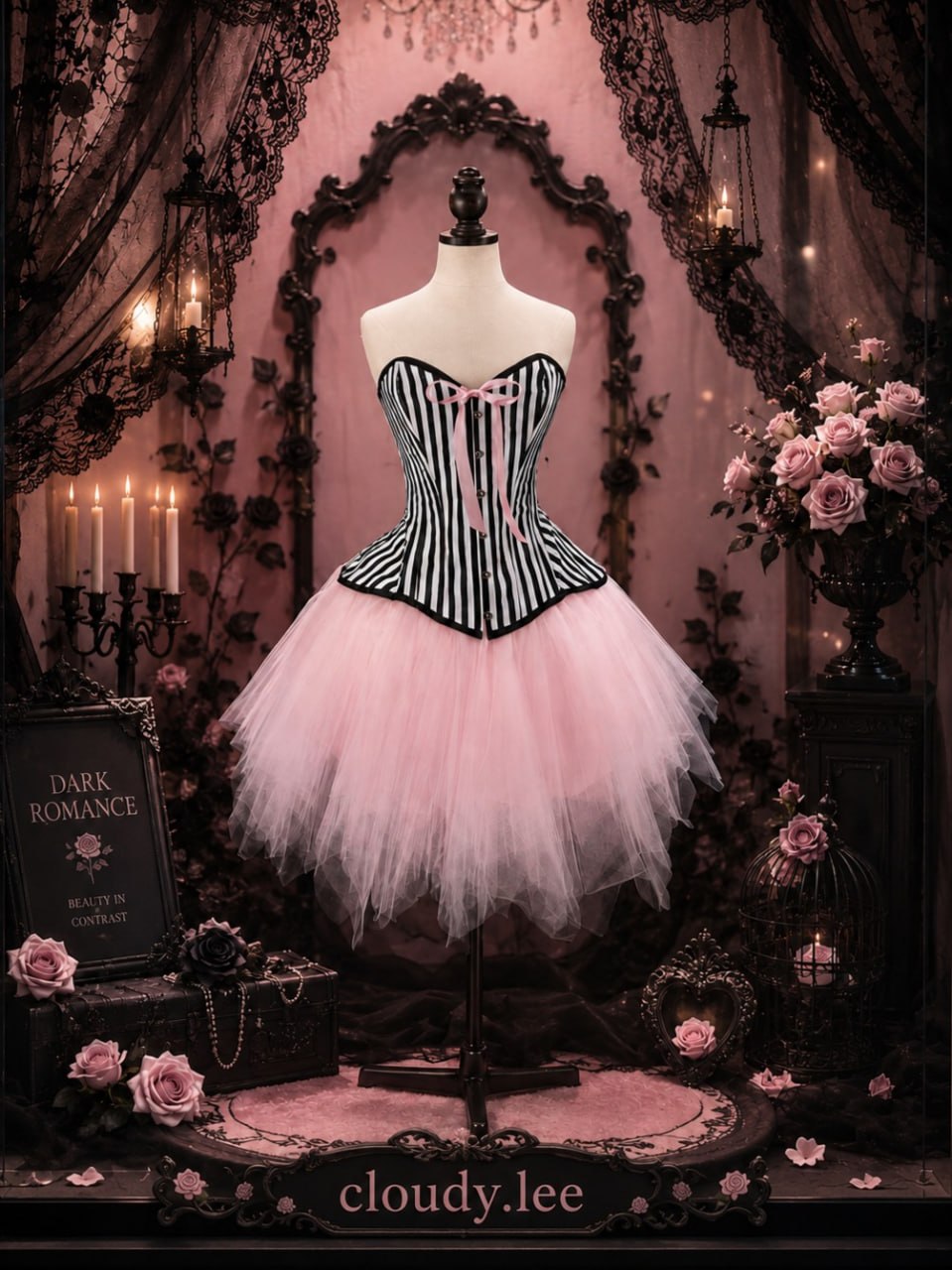 12603+7014 black striped corset and pink tutu costume set image 2 12603+7014 black striped corset and pink tutu costume set image 2