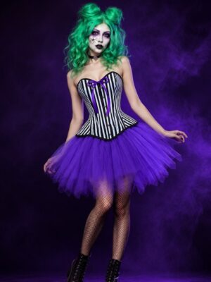 22603+7014 black striped corset and purple tutu costume set image 1