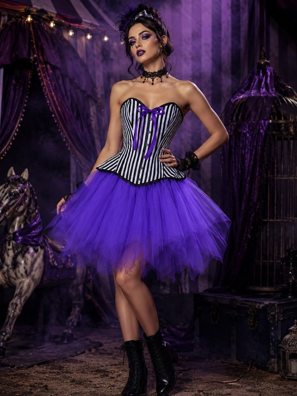 22603+7014 black striped corset and purple tutu costume set image 4 22603+7014 black striped corset and purple tutu costume set image 4