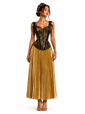 2382+5513 black gold corset and pleated skirt set image 1