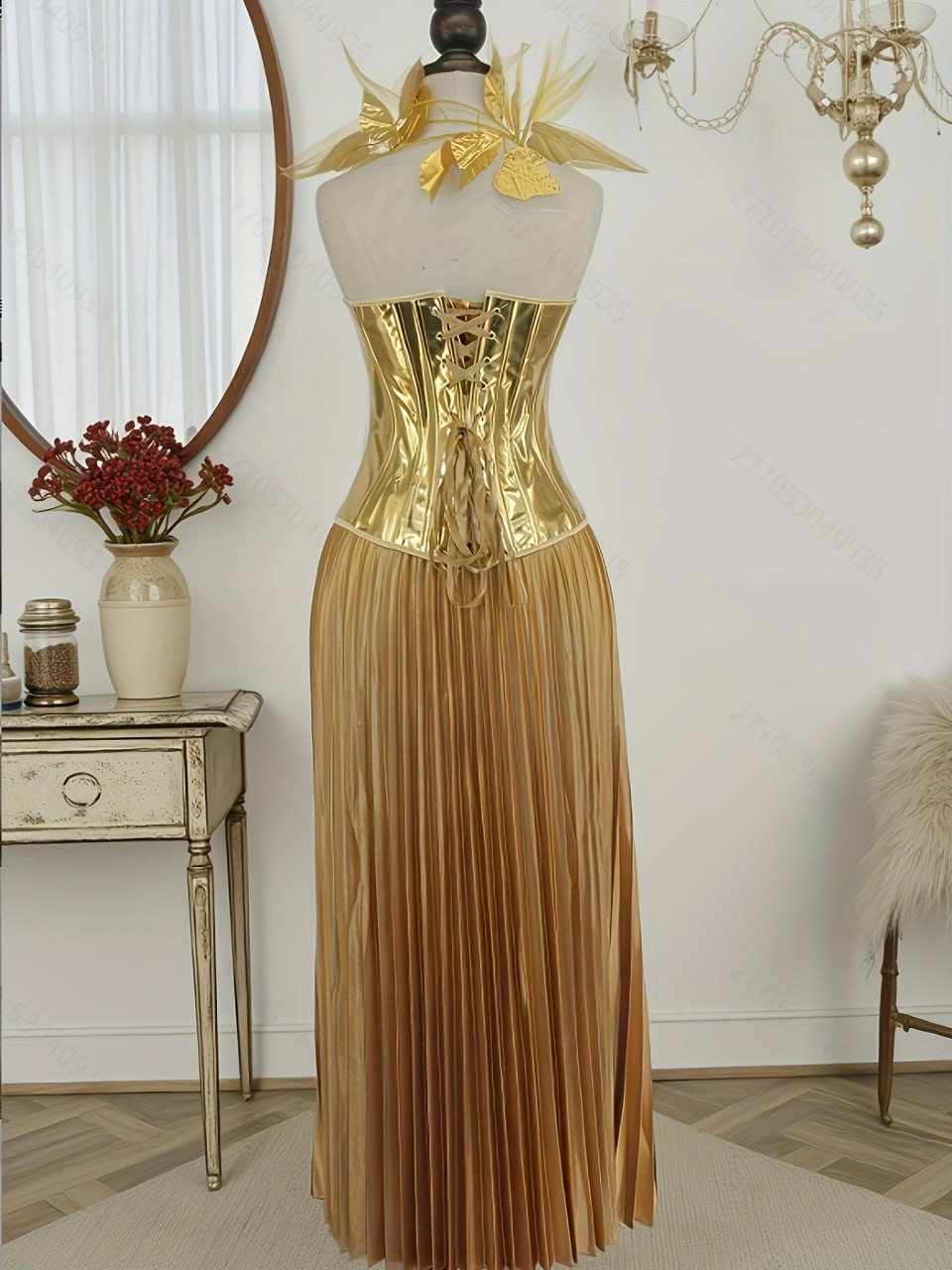 2513+6623 gold corset and pleated skirt set image 5 2513+6623 gold corset and pleated skirt set image 5