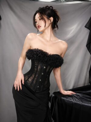 2688 black lace ruffle strapless corset top image 2 2688 black lace ruffle strapless corset top image 2