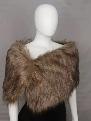 T05 Yellow faux fur shawl cape accessory