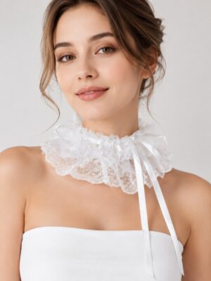 T11 White lace choker and wrist cuffs 3pcs accessory set