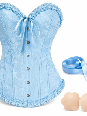 819 Blue corset top with accessories - blue product front with ribbon and covers