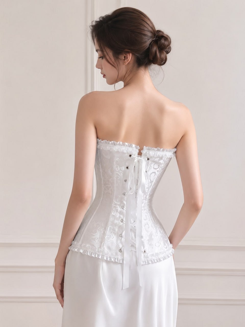 819 Ivory corset top with accessories - ivory model back styling 819 Ivory corset top with accessories - ivory model back styling
