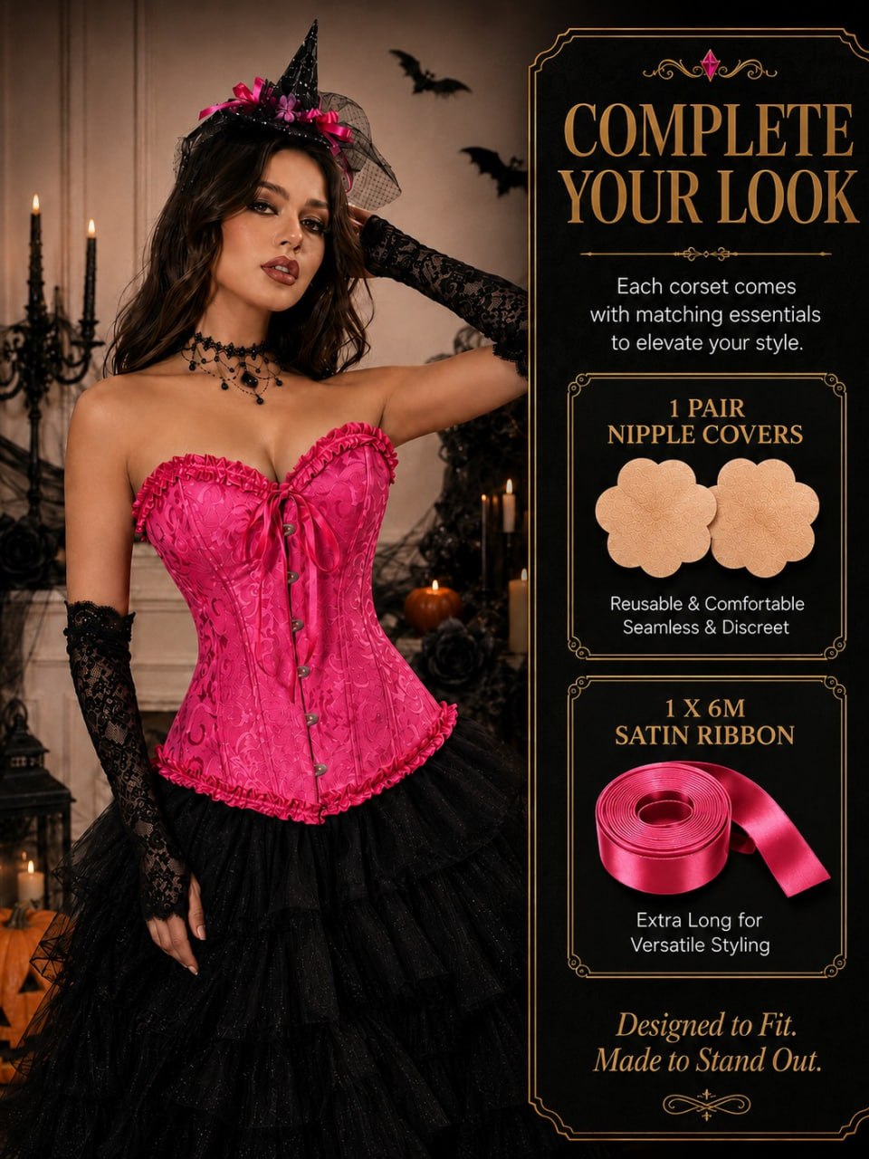 819 Pink corset top with accessories - pink model front styling 819 Pink corset top with accessories - pink model front styling