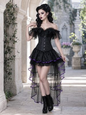 2476+7039 black purple gothic corset set - front full-body cover