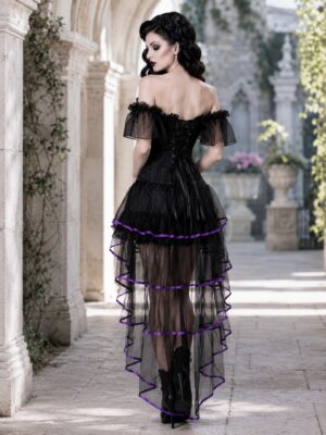 Cloudylee 2476+7039 black purple gothic corset set 2 2476+7039 black purple gothic corset set - back full-body view