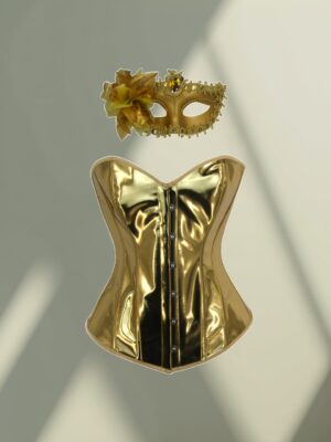 2513+M01 Gold – 01 2513+M01 gold corset and masquerade mask – product view